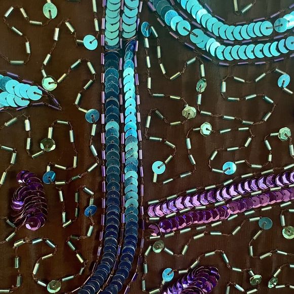 Lawrence Kazar VTG Womens Silk Beaded Sequin Blouse Size Large Black Blue Purple - Picture 9 of 13